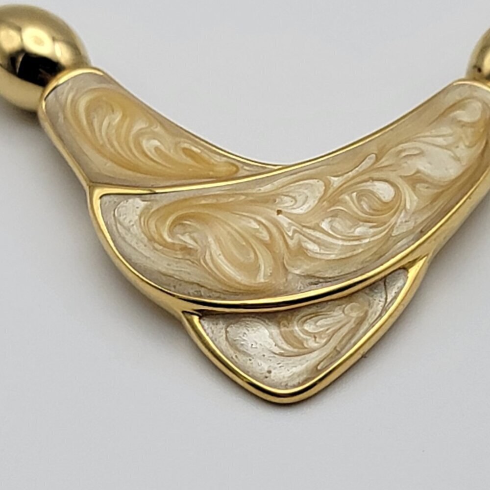 Vintage NAPIER Yellow Moonglow Lucite Beaded Necklace Gold Tone Beige Enamel 25" - Picture 4 of 12